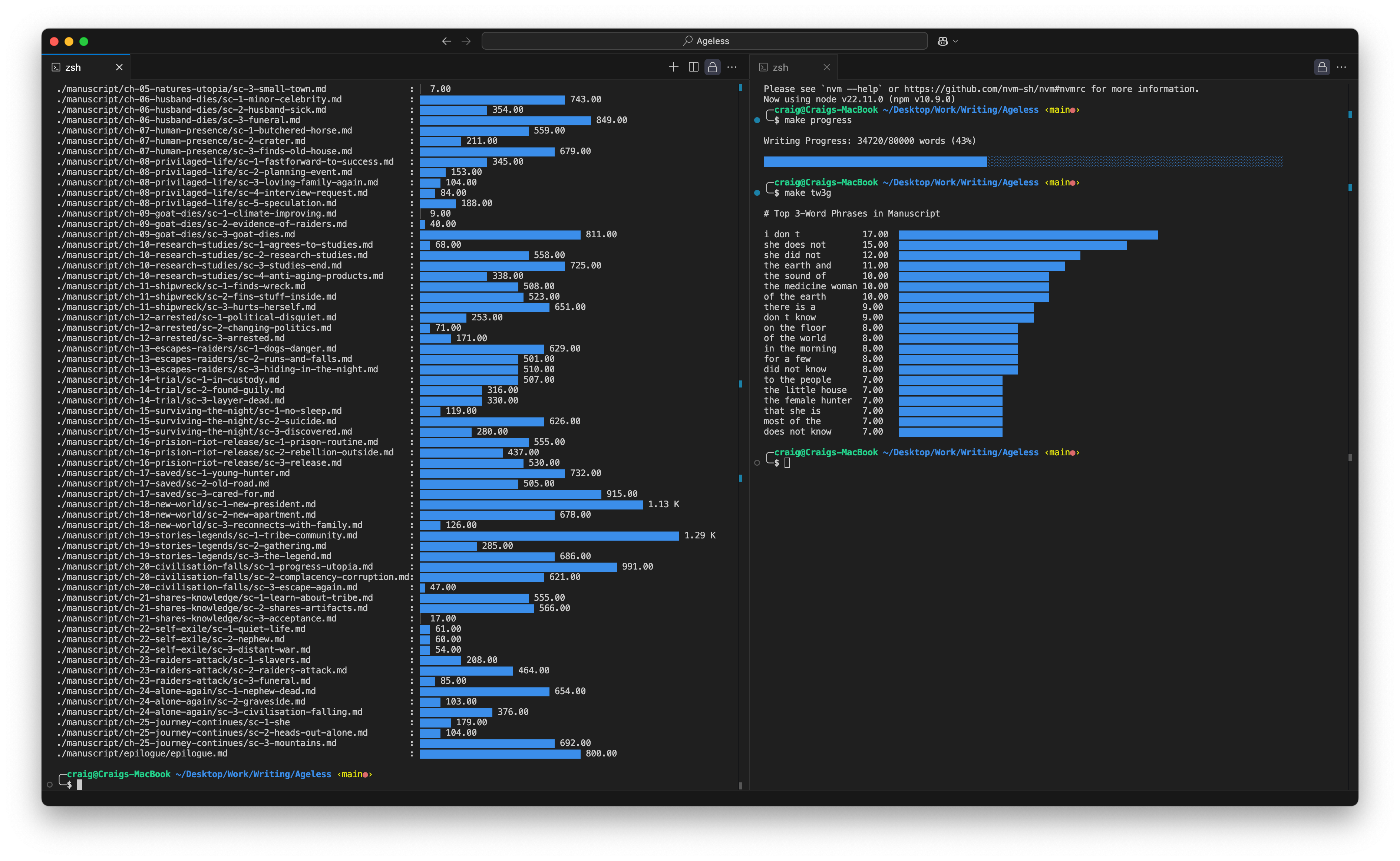 VSCode showing project stats